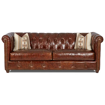 Traditional Chesterfield Sofa with Down Blend Cushions & Nailheads